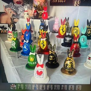 Hand-painted bunny sculpture with luxury-inspired artistic design 6 x 4.5 in